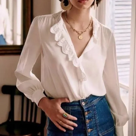 NWT Sezane Ecru Chloe Silk shirt from 2020 - Picture 1 of 7